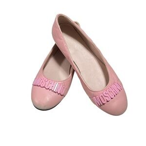Moschino Light Pink Quilted Logo Embellished Leather Ballet Flat